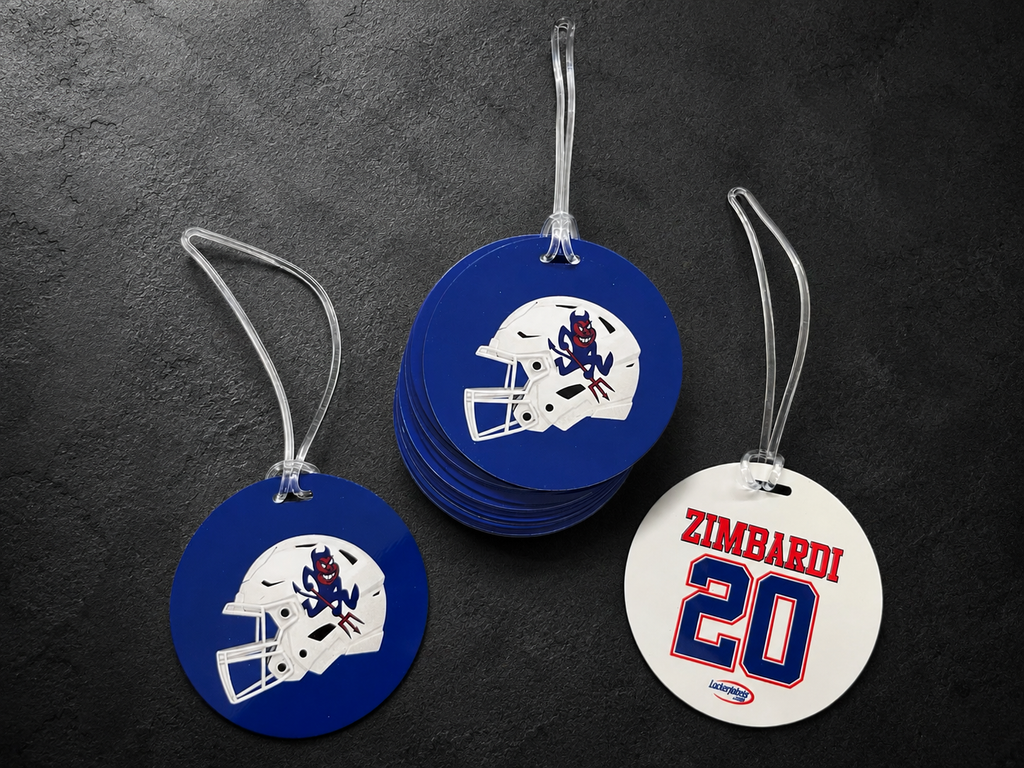 3.5" Round Custom Metal Bag Tags | Team Logo & Player Name | Lockerplates